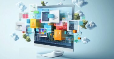An illustration of a computer screen with floating ui elements symbolizes dynamic, responsive design.