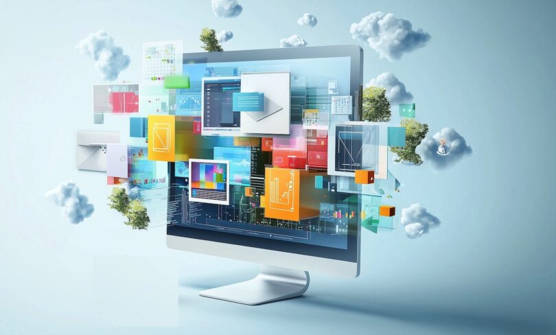 An illustration of a computer screen with floating ui elements symbolizes dynamic, responsive design.